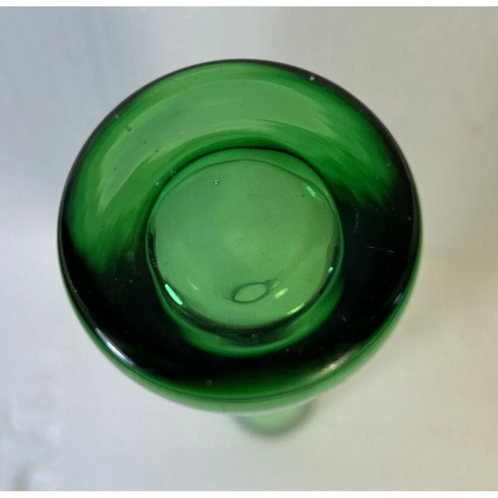 Green Glass Clear Bottom Skinny Single Stem Bud Vase